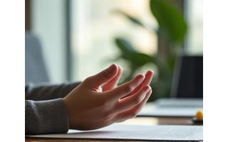 Professionista in ufficio che pratica mindfulness discretamente